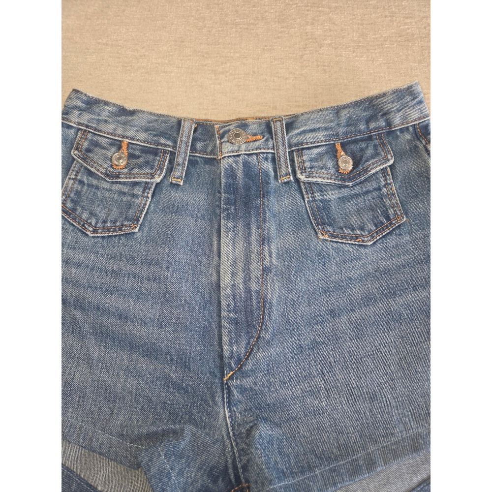 RE/DONE 70s Ultra High Rise Stove Pipe Denim Shorts Size 26 NWT Blue Retro